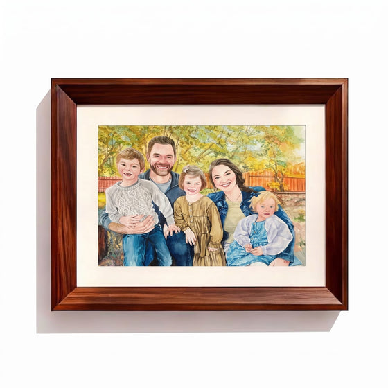 Family watercolor Dark Wood Frame option