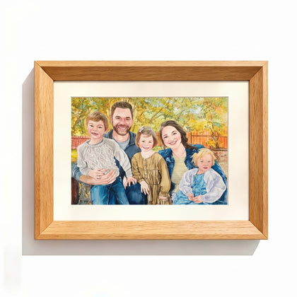 Family watercolor Natural Wood Frame option
