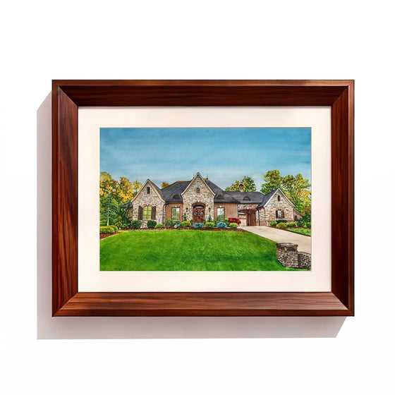 Home watercolor Dark Wood Frame option