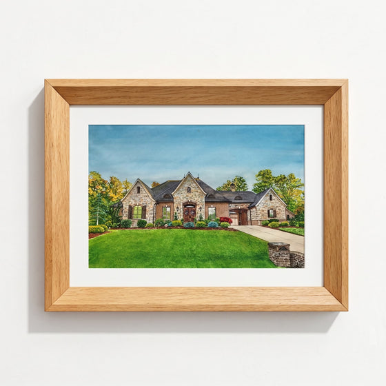 Home watercolor Natural Wood Frame option
