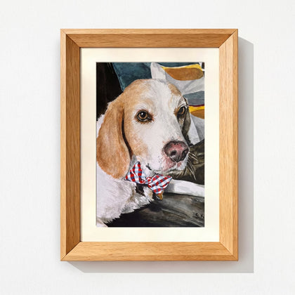Pet watercolor Natural Wood Frame option