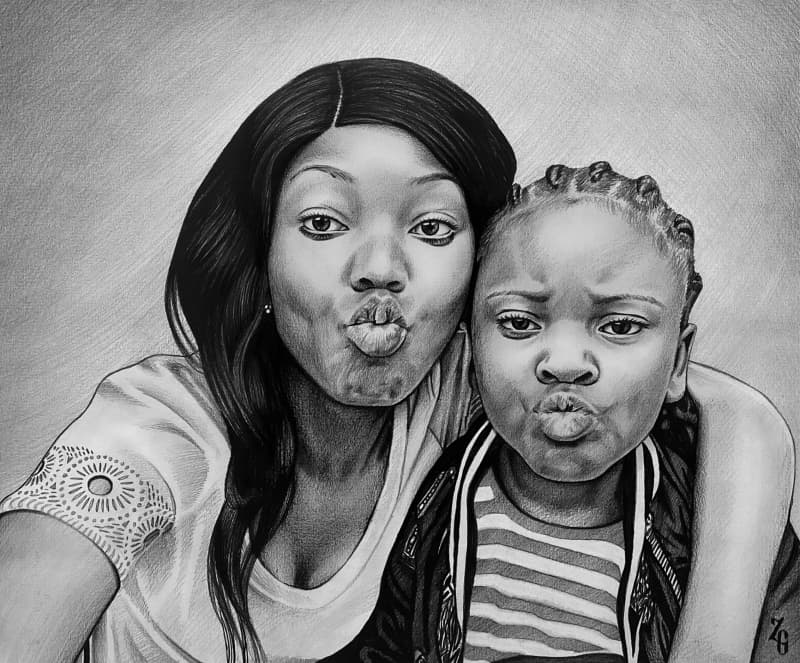 父母与孩子 - graphite pencil drawing - 2