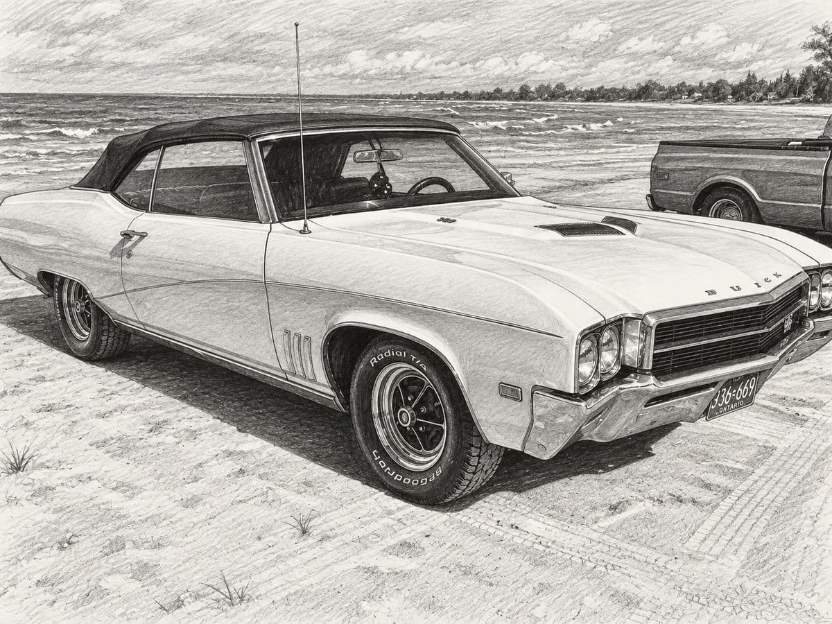 Graphite pencil drawing - car portrait