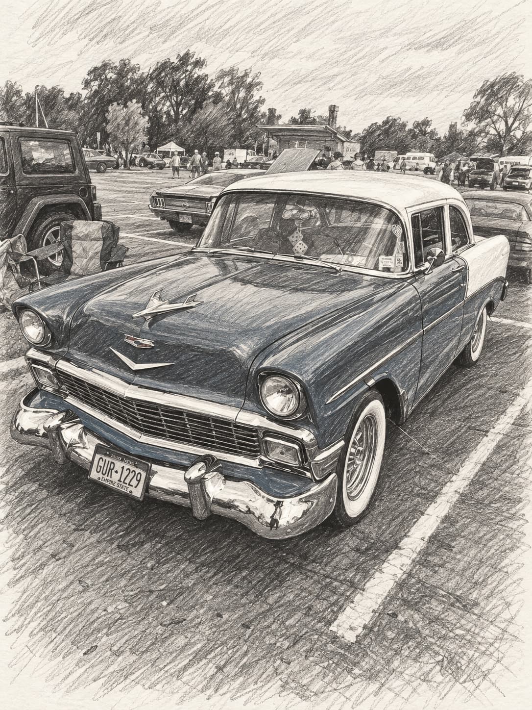 Graphite pencil drawing - car portrait