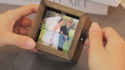 Personalized Text Photo Flipbook Animation Box, Wooden Photo Book with Light, Crank Photobox Picture Box, Anniversary/Valentine's Day Gift for Couple