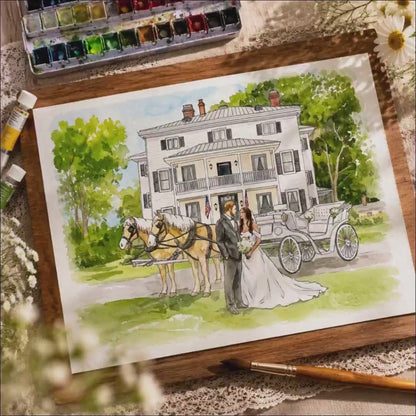 Custom Home & Family Watercolor Portrait