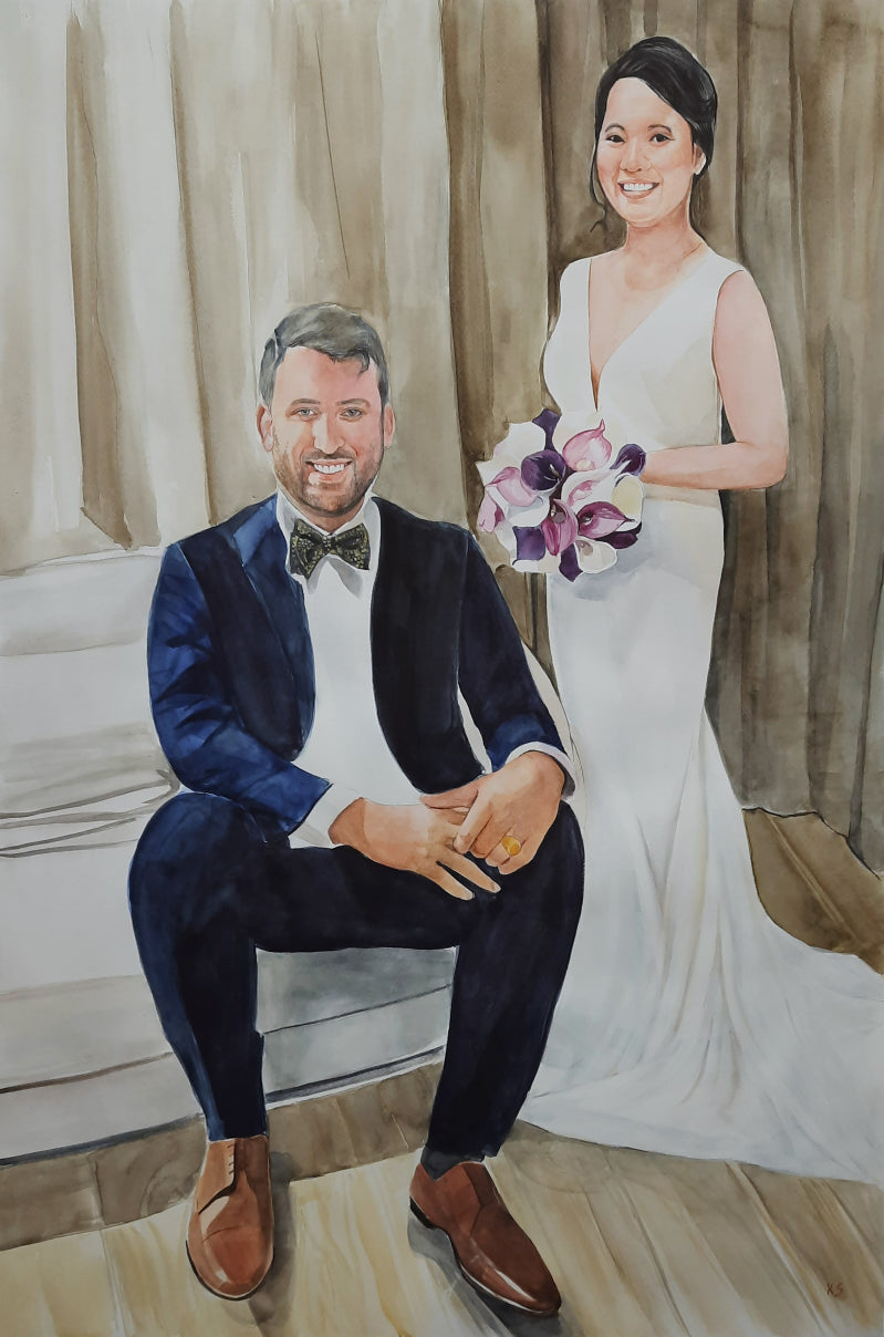Custom Hand-Painted Couple Watercolor Portrait