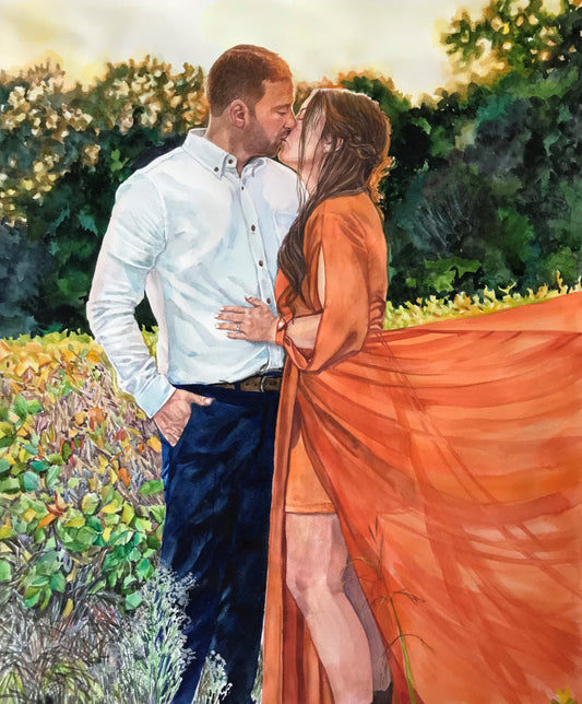 Custom Hand-Painted Couple Watercolor Portrait
