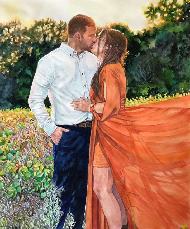 Custom Hand-Painted Couple Watercolor Portrait