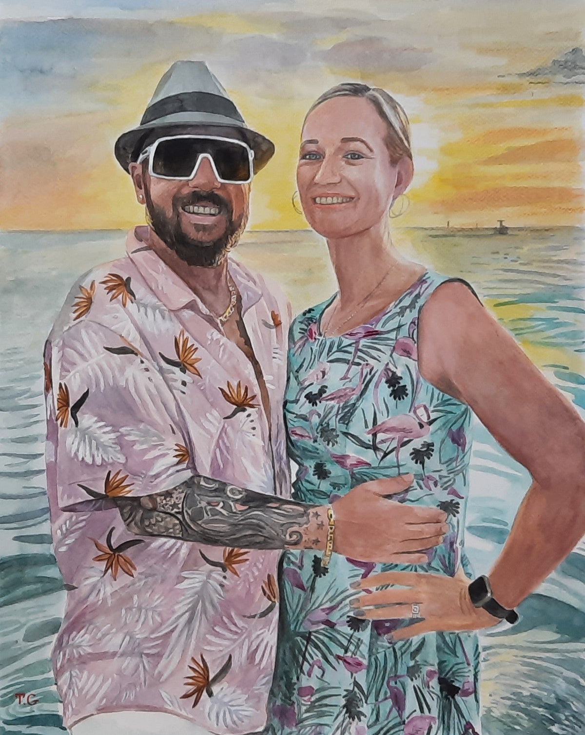 Custom Hand-Painted Couple Watercolor Portrait