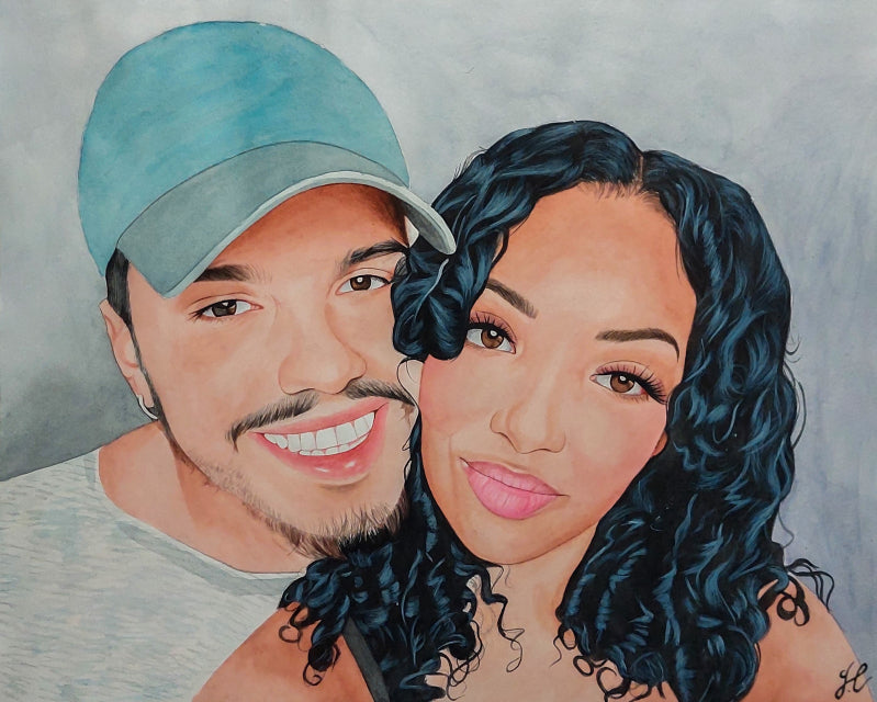 Custom Hand-Painted Couple Watercolor Portrait