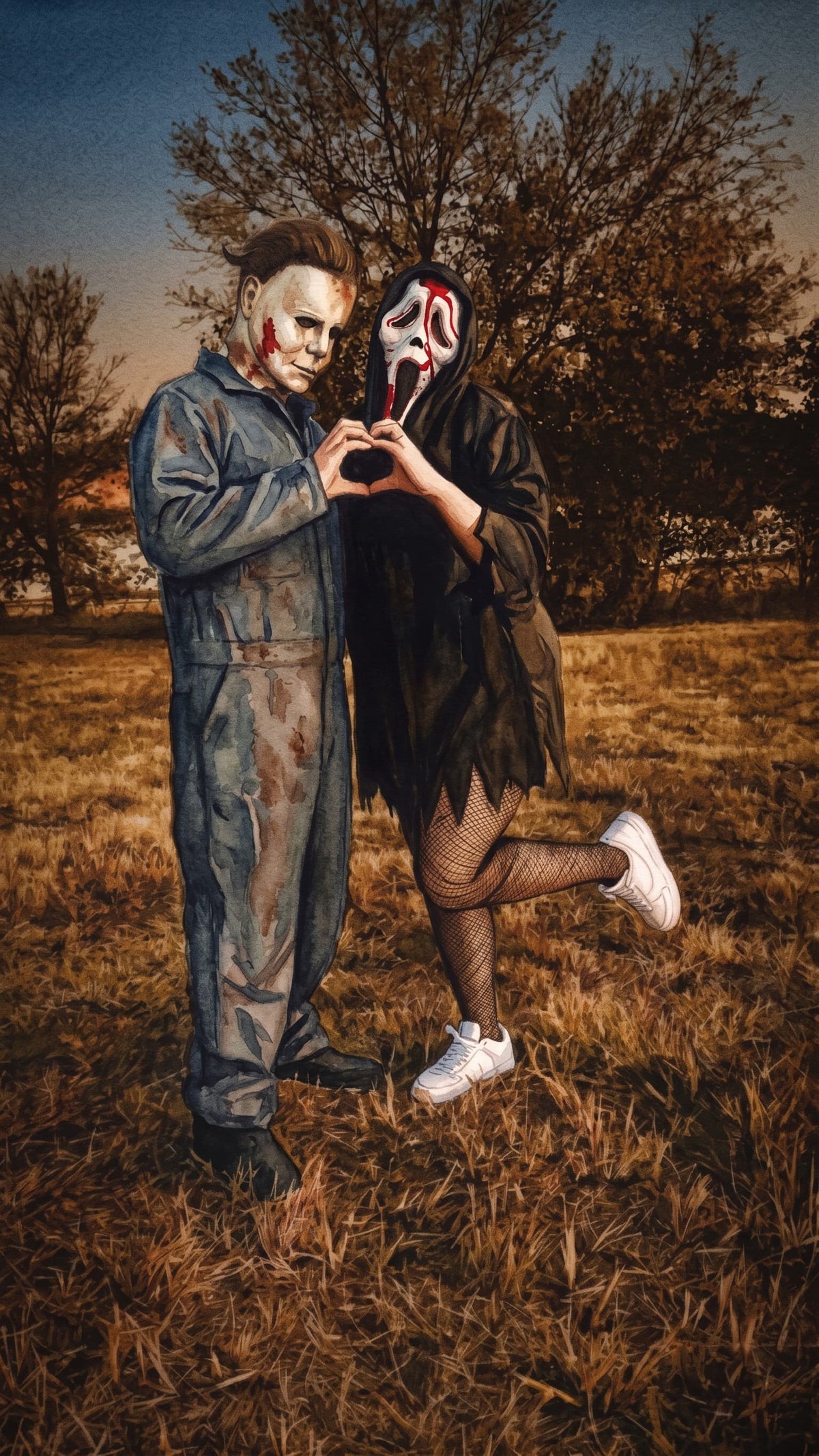 Custom Hand-Painted Halloween Watercolor Portrait