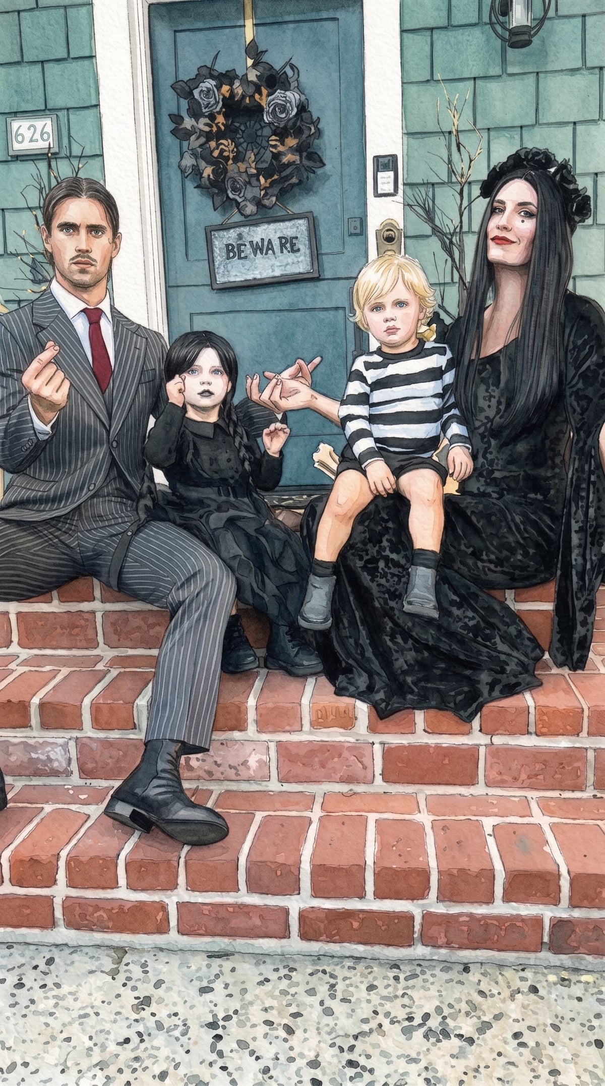 Custom Hand-Painted Halloween Watercolor Portrait