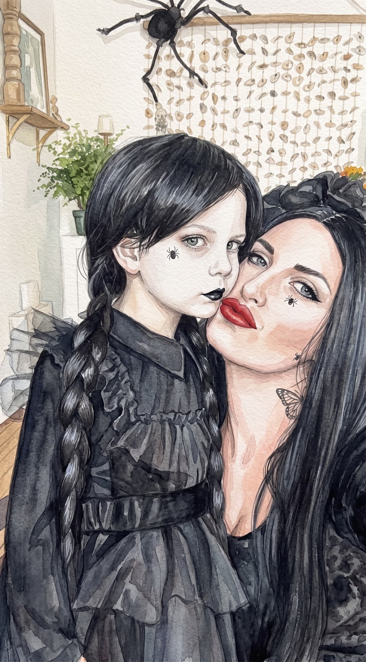 Custom Hand-Painted Halloween Watercolor Portrait
